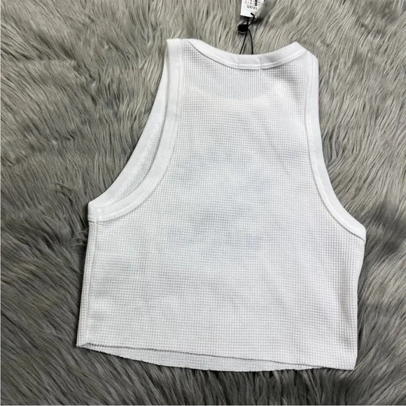 Garage White Blue High Neck Waffle Tank Top XS - Picture 4 of 5